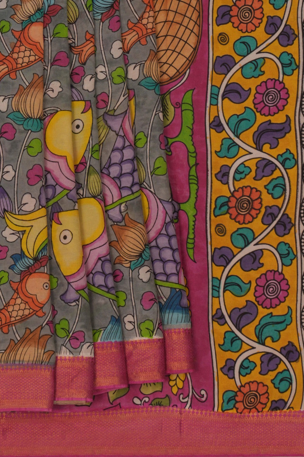 Image of Kalamkari Fish Printed Saree