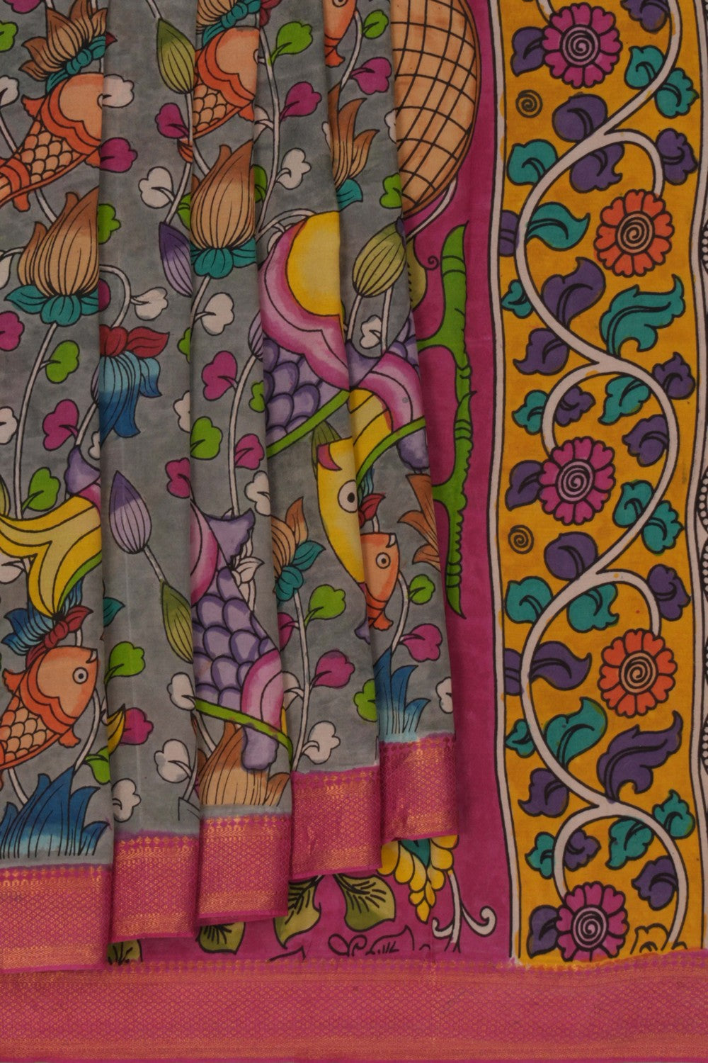 Image of Kalamkari Fish Printed Saree