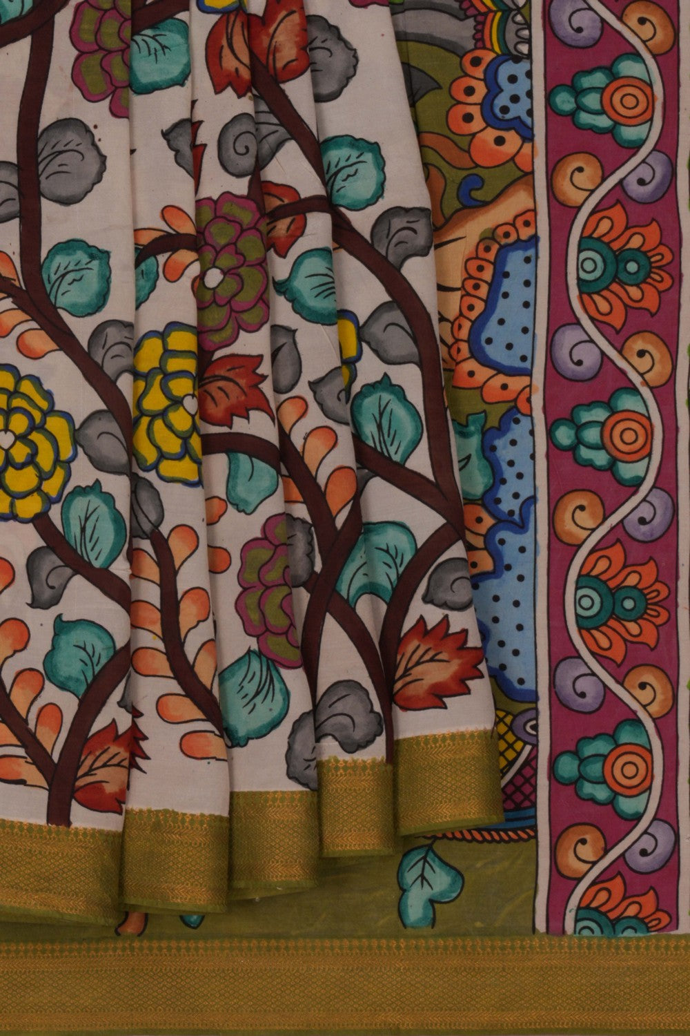 Image of Kalamkari Multi-Colour Saree