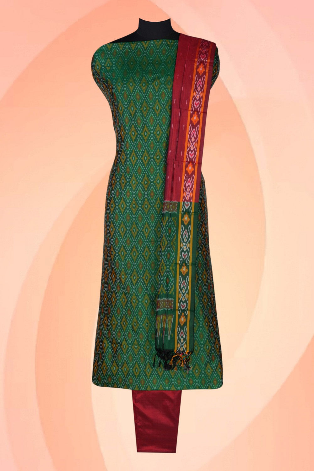 Pochampally Silk Unstitched Suit Set Fabric (3 Pcs Set)