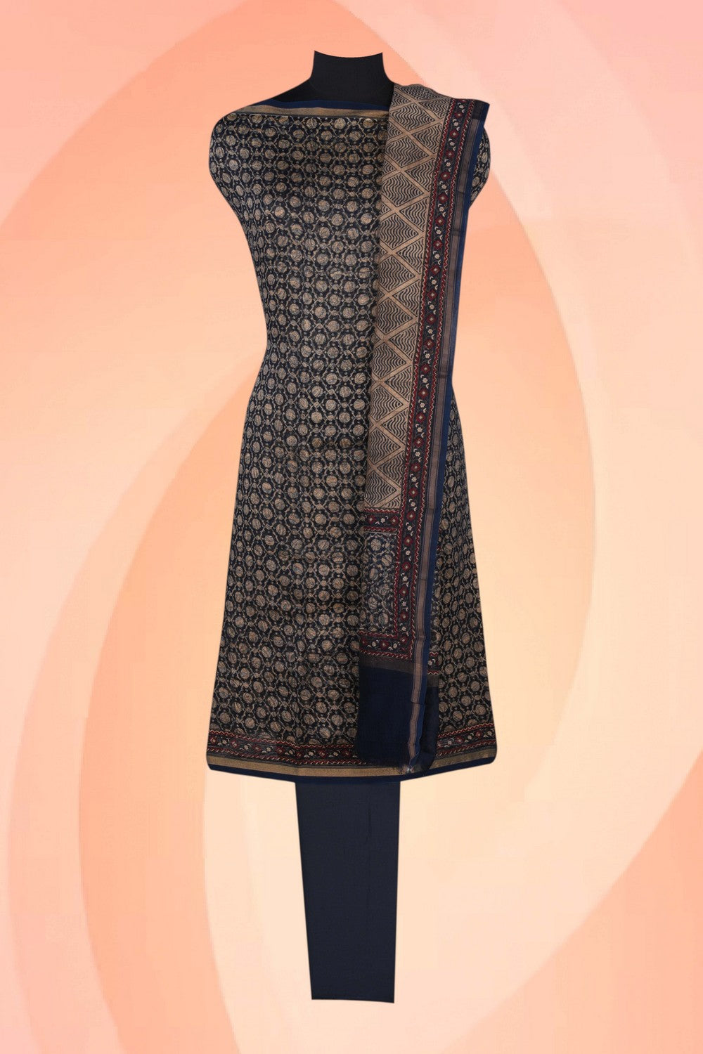 Image of Unstitched Suit Set Navy Blue Fabric (3 Pcs Set)