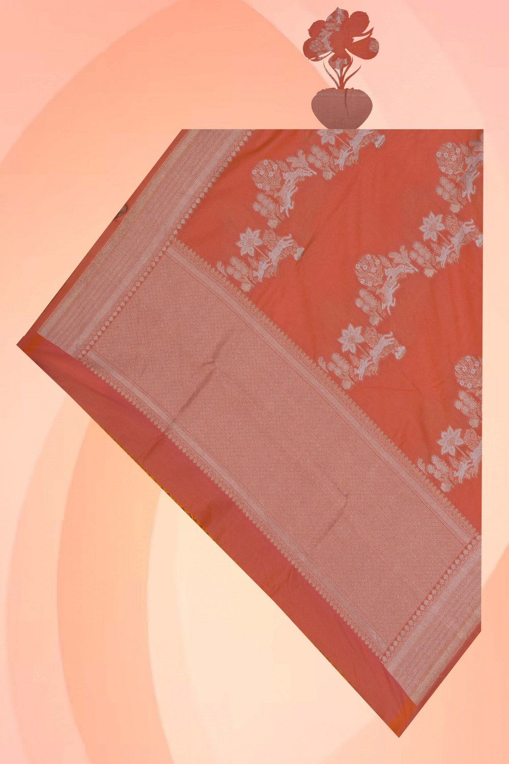 Image of Banarasi Silk Peach Dupatta