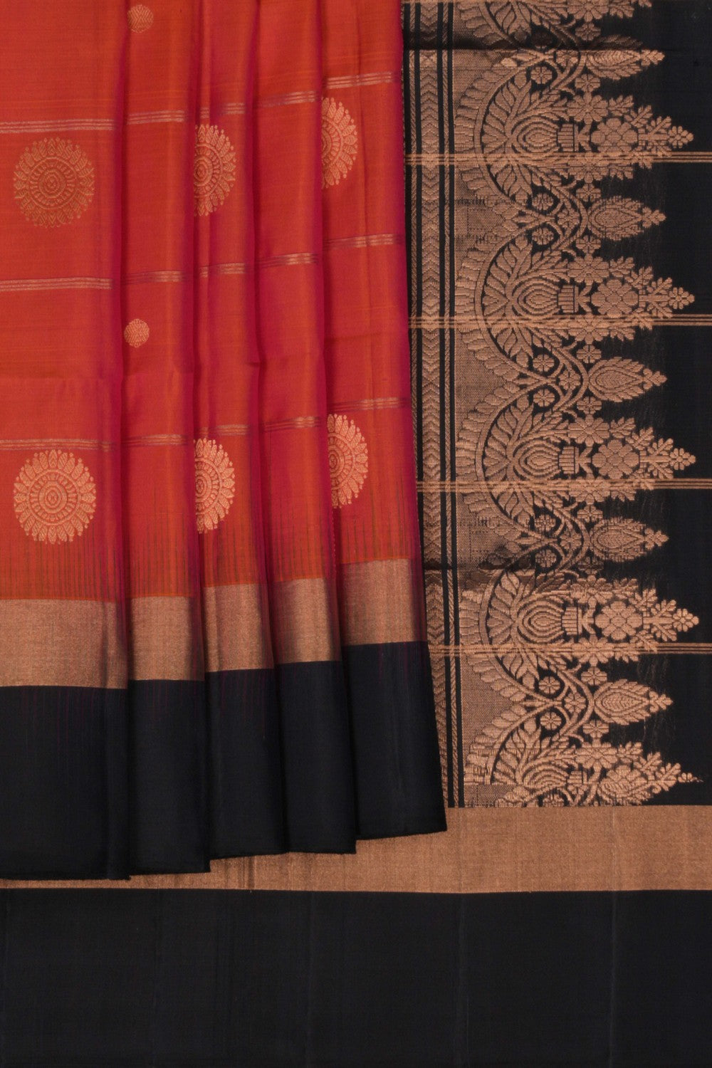 South Silk Kattam Coral Orange Saree