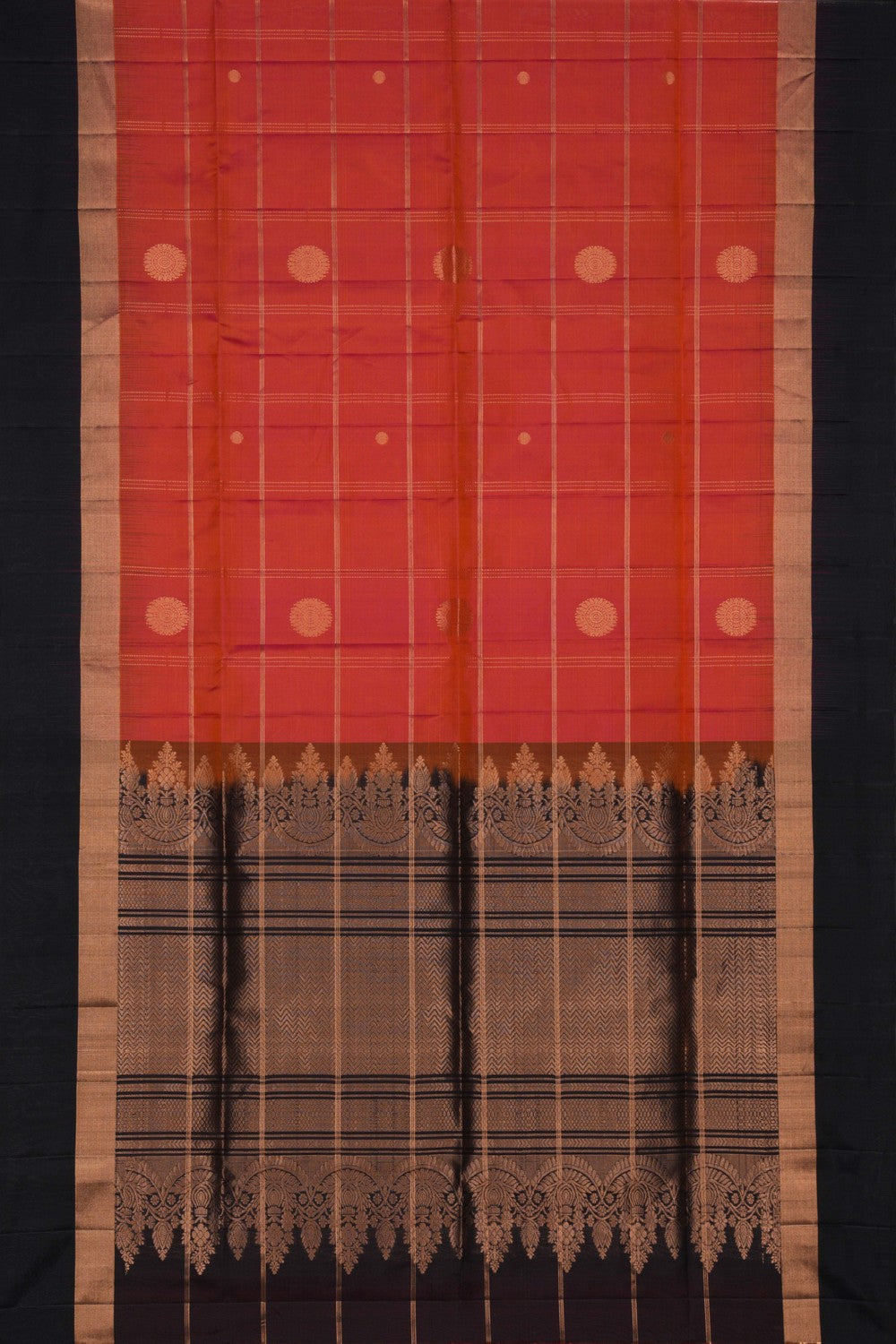 South Silk Kattam Coral Orange Saree