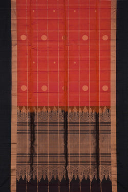Image of South Silk Kattam Coral Orange Saree