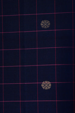Image of South Silk Kattam Navy Blue Saree