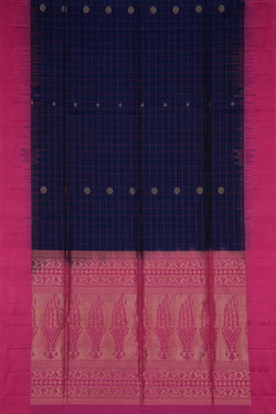 Image of South Silk Kattam Navy Blue Saree