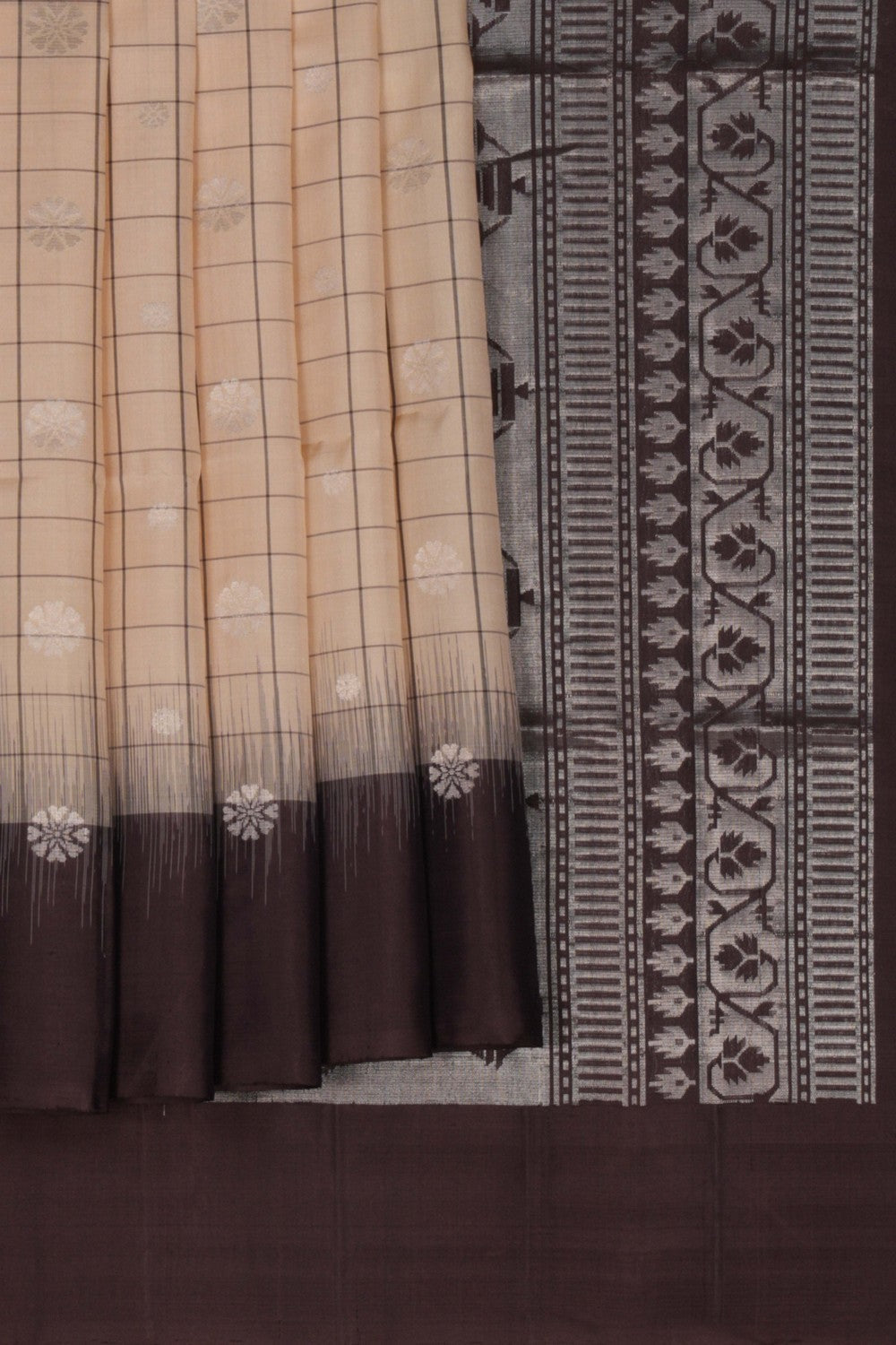 South Silk Kattam Cream Saree