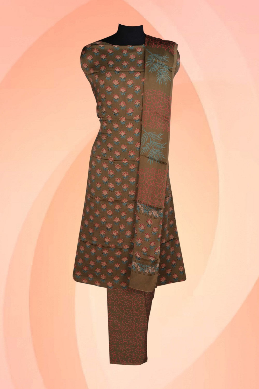 Image of Unstitched Suit Set Satin Silk Fabric (3 Pcs Set)