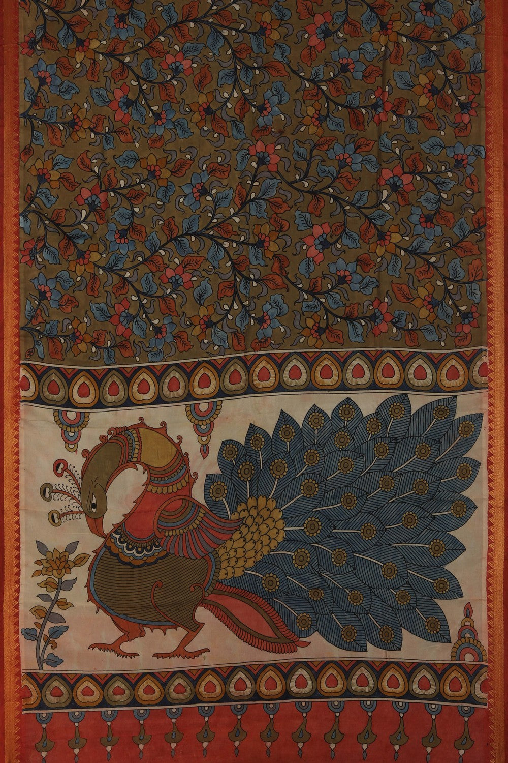 Image of Kalamkari Moss Green Saree