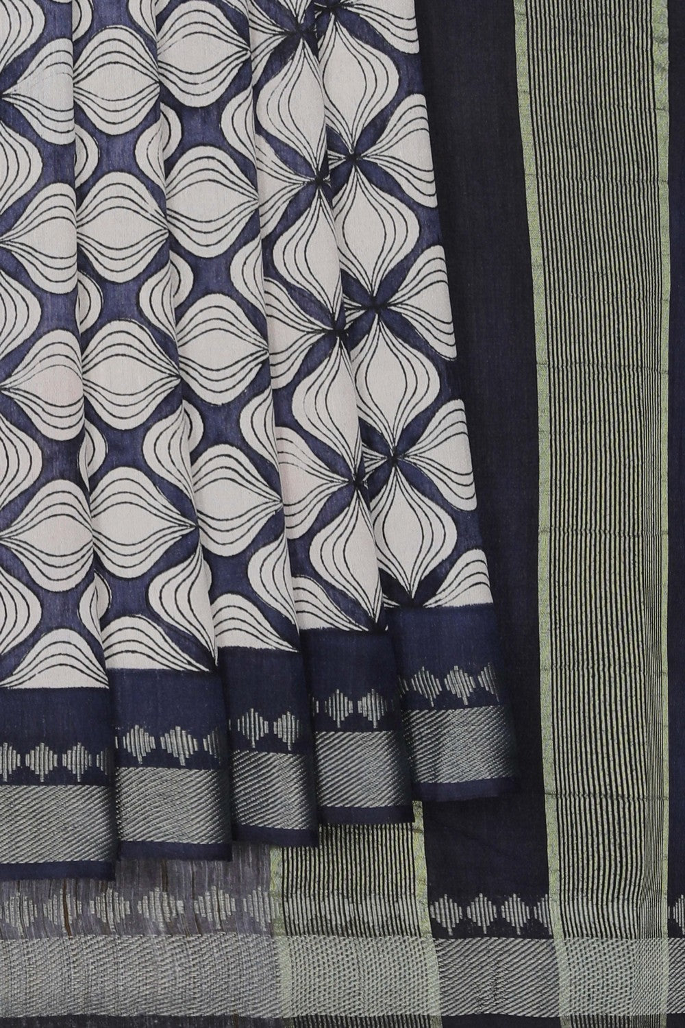 Geometric Flower Printed Tussar Saree