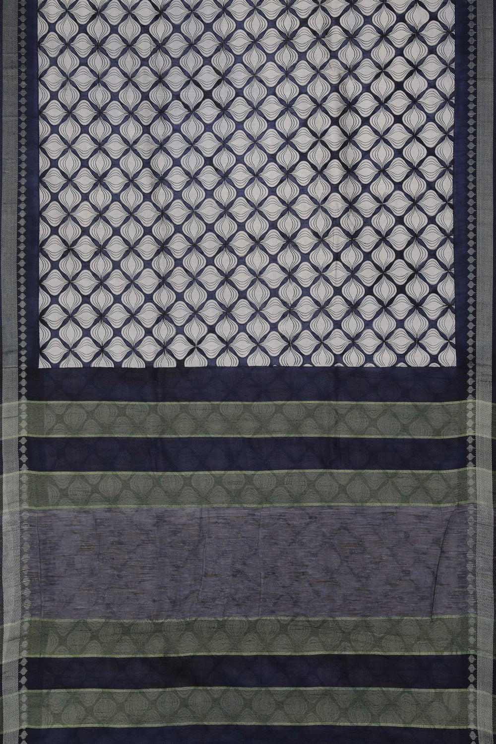 Image of Geometric Flower Printed Tussar Saree