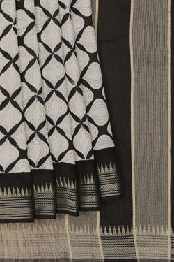 Image of Geometric Flower Printed Tussar Saree