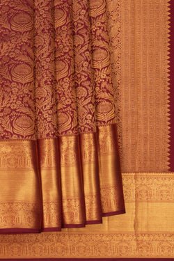 Image of Kanchipuram Maroon Brocade Saree