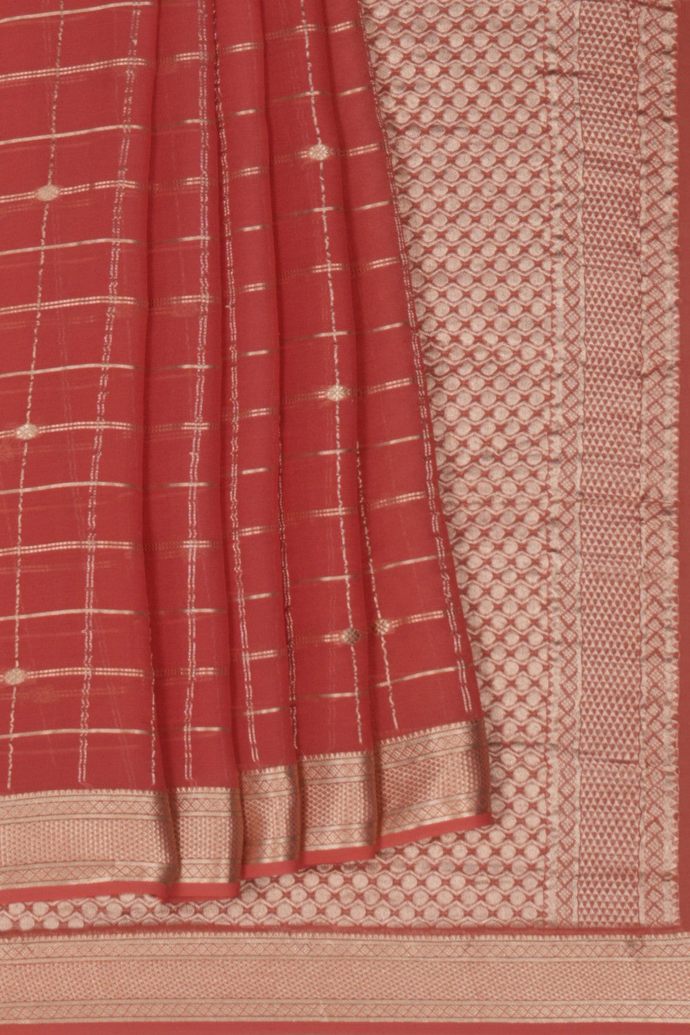 Georgette Kattam Coral Peach Saree