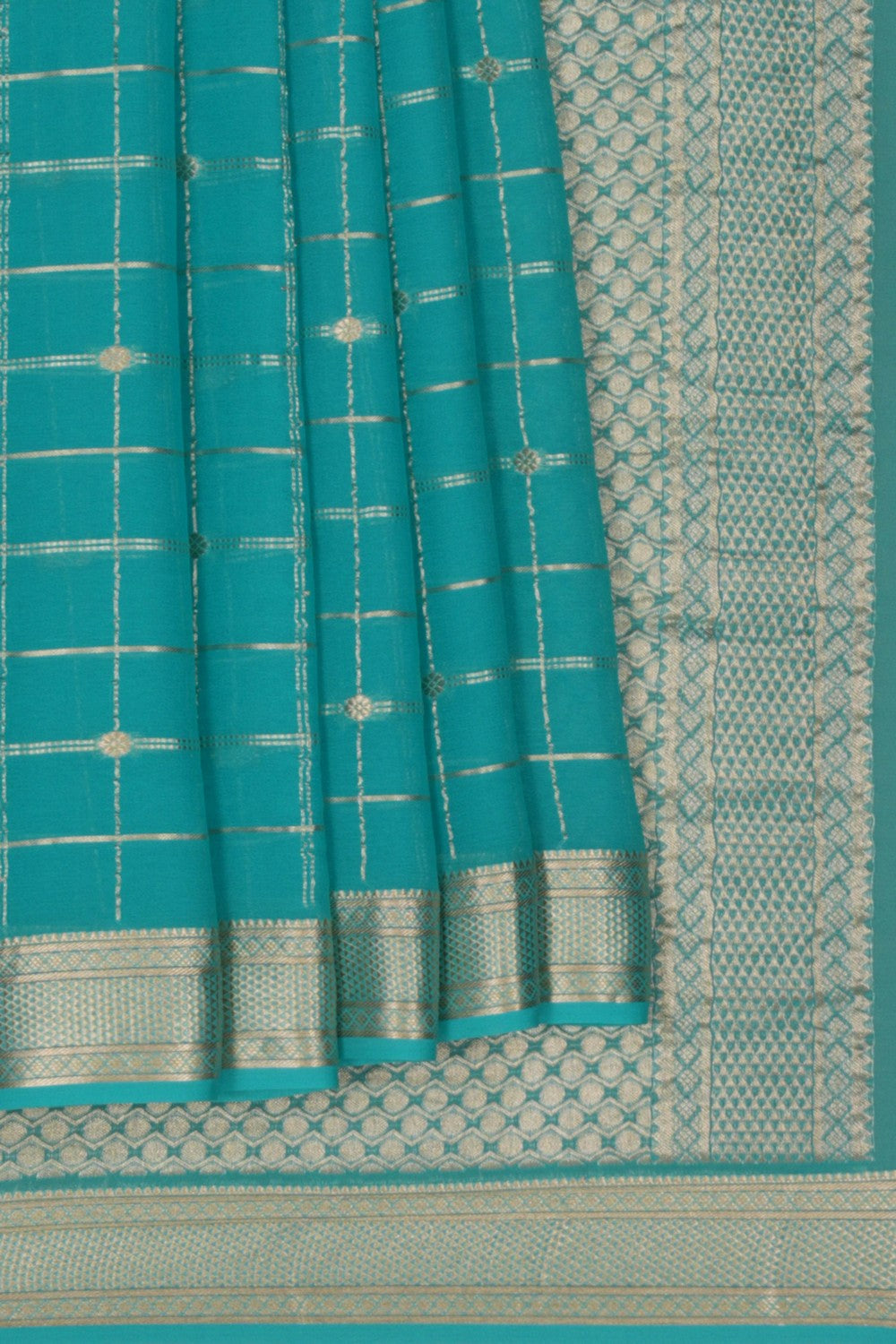 Georgette Kattam Sea Blue Saree