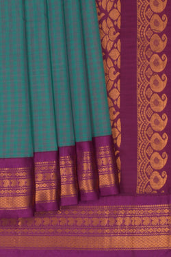 Image of Gadwal Cotton Teal Green Saree