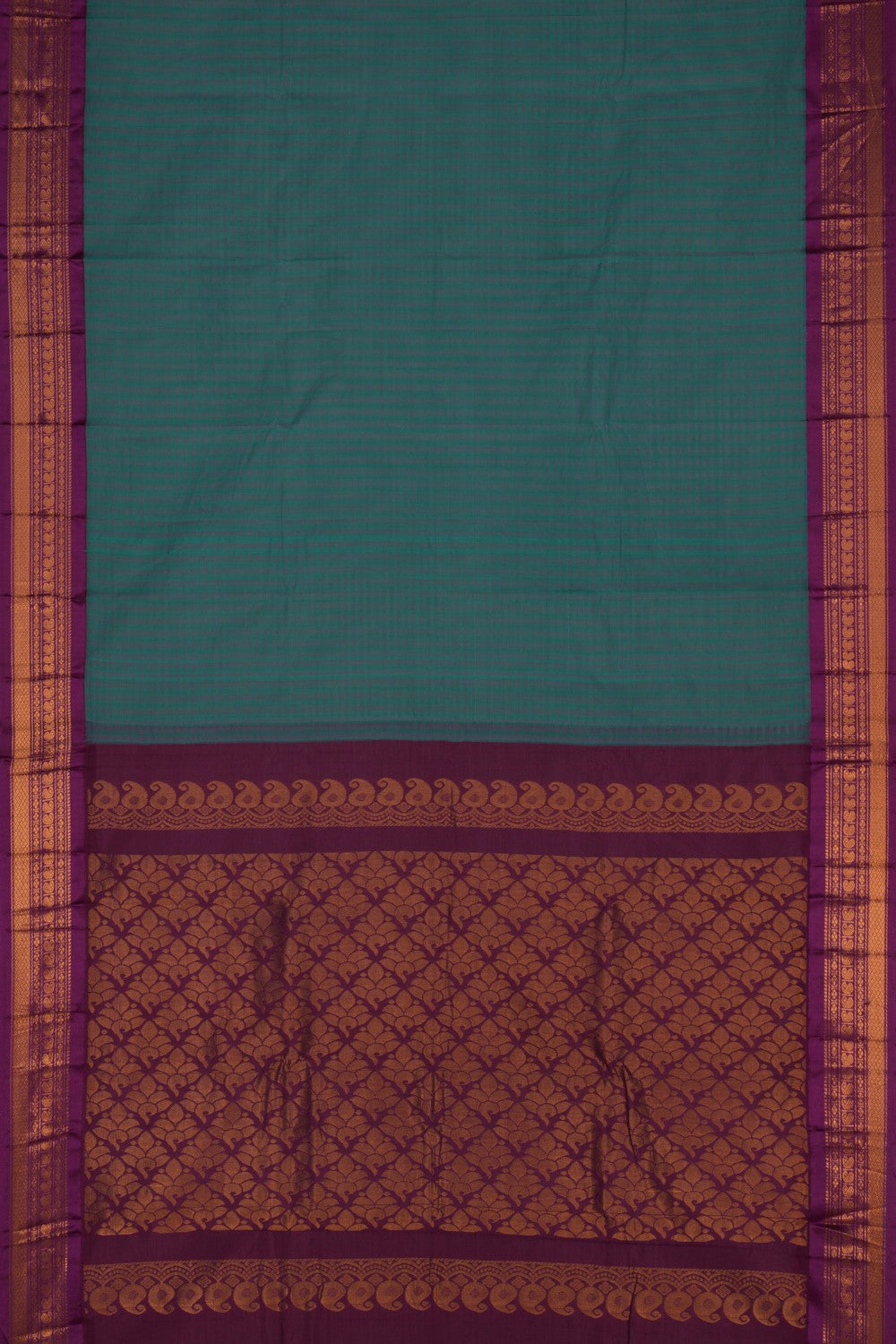 Gadwal Cotton Teal Green Saree