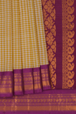 Image of Gadwal Cotton Pale Yellow Saree