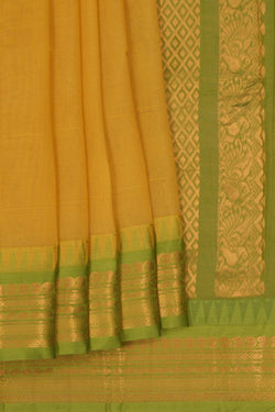 Image of Gadwal Cotton Yellow Saree