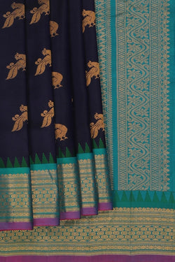 Image of Gadwal Silk Navy Blue Saree