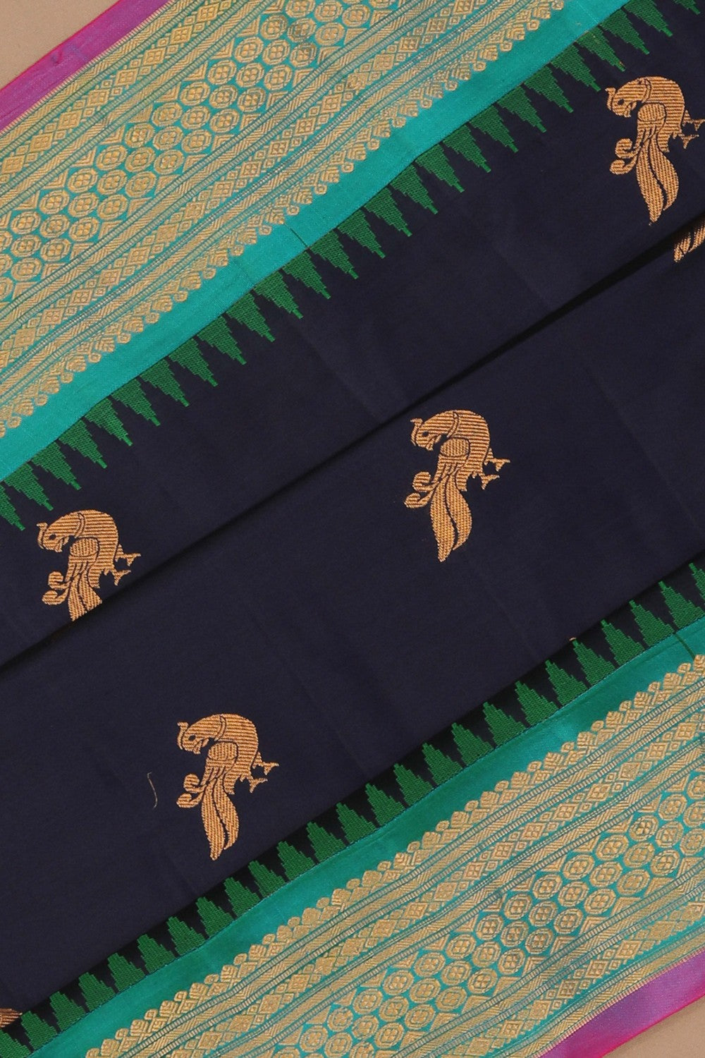 Gadwal Silk Navy Blue Saree