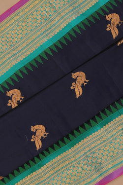 Image of Gadwal Silk Navy Blue Saree
