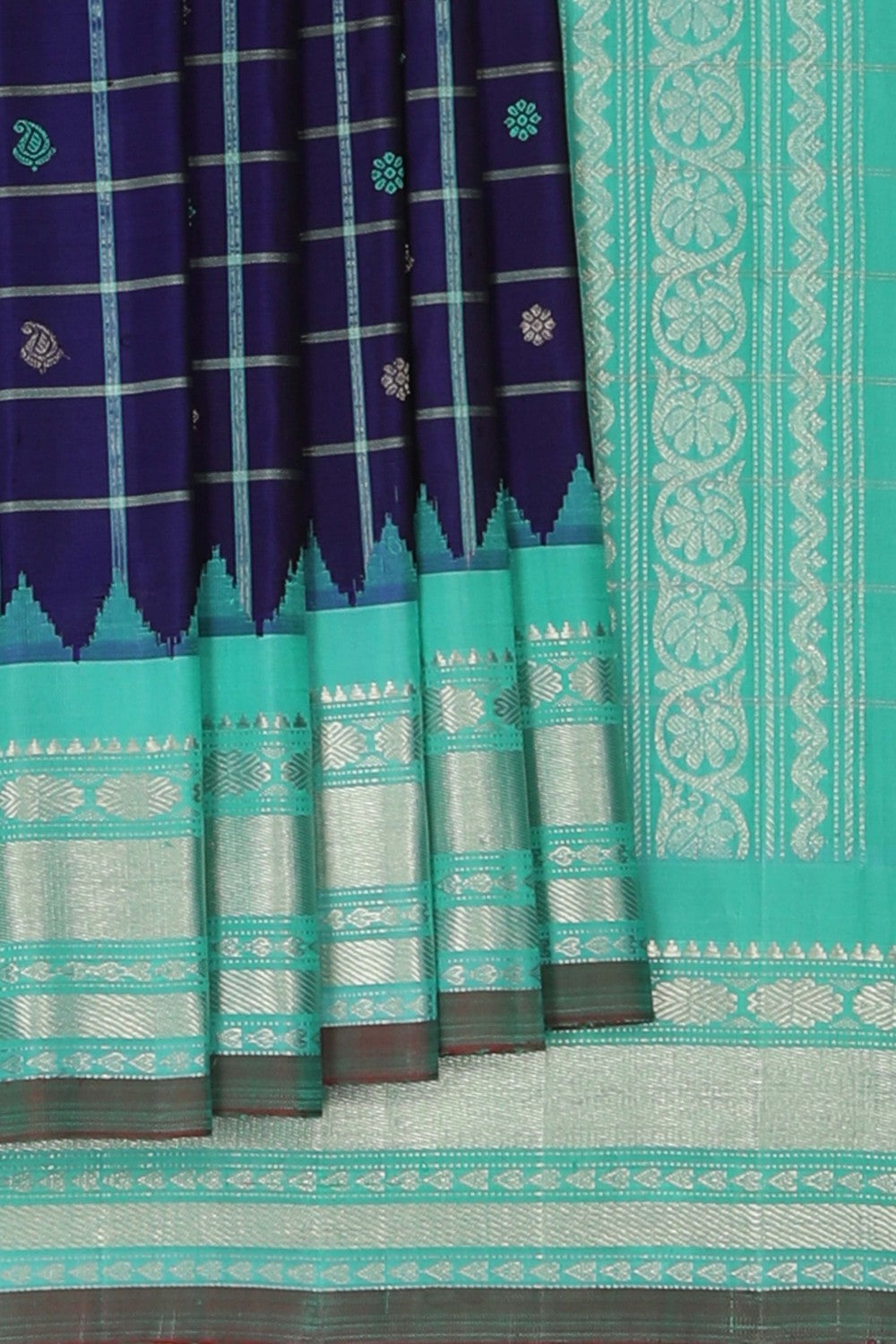 Image of Gadwal Silk Kattam Purple Saree