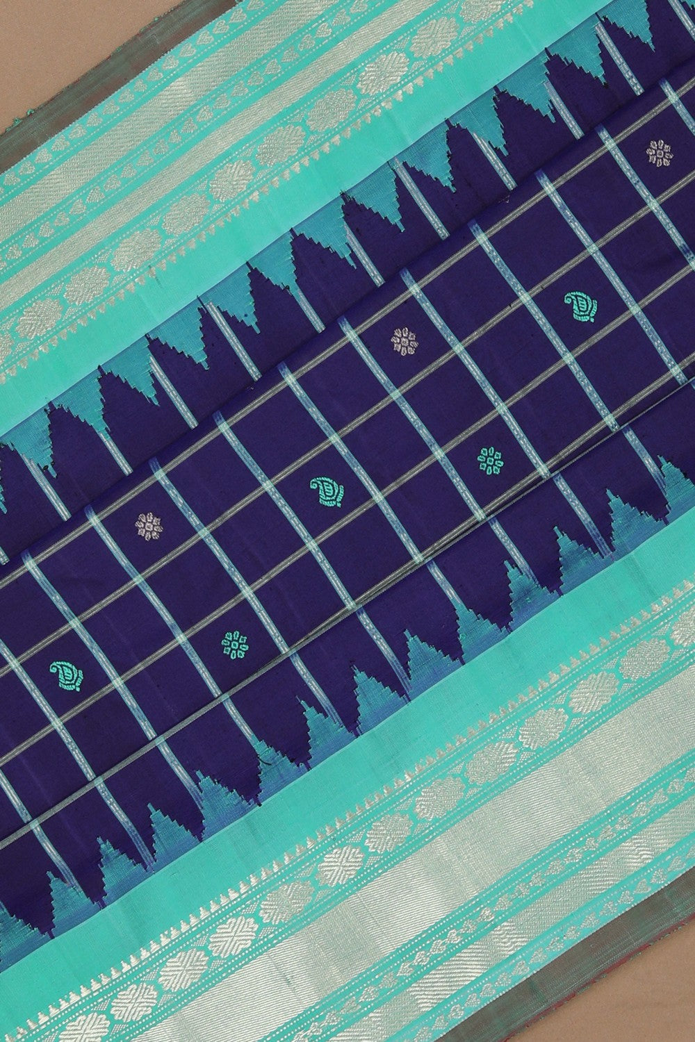 Image of Gadwal Silk Kattam Purple Saree