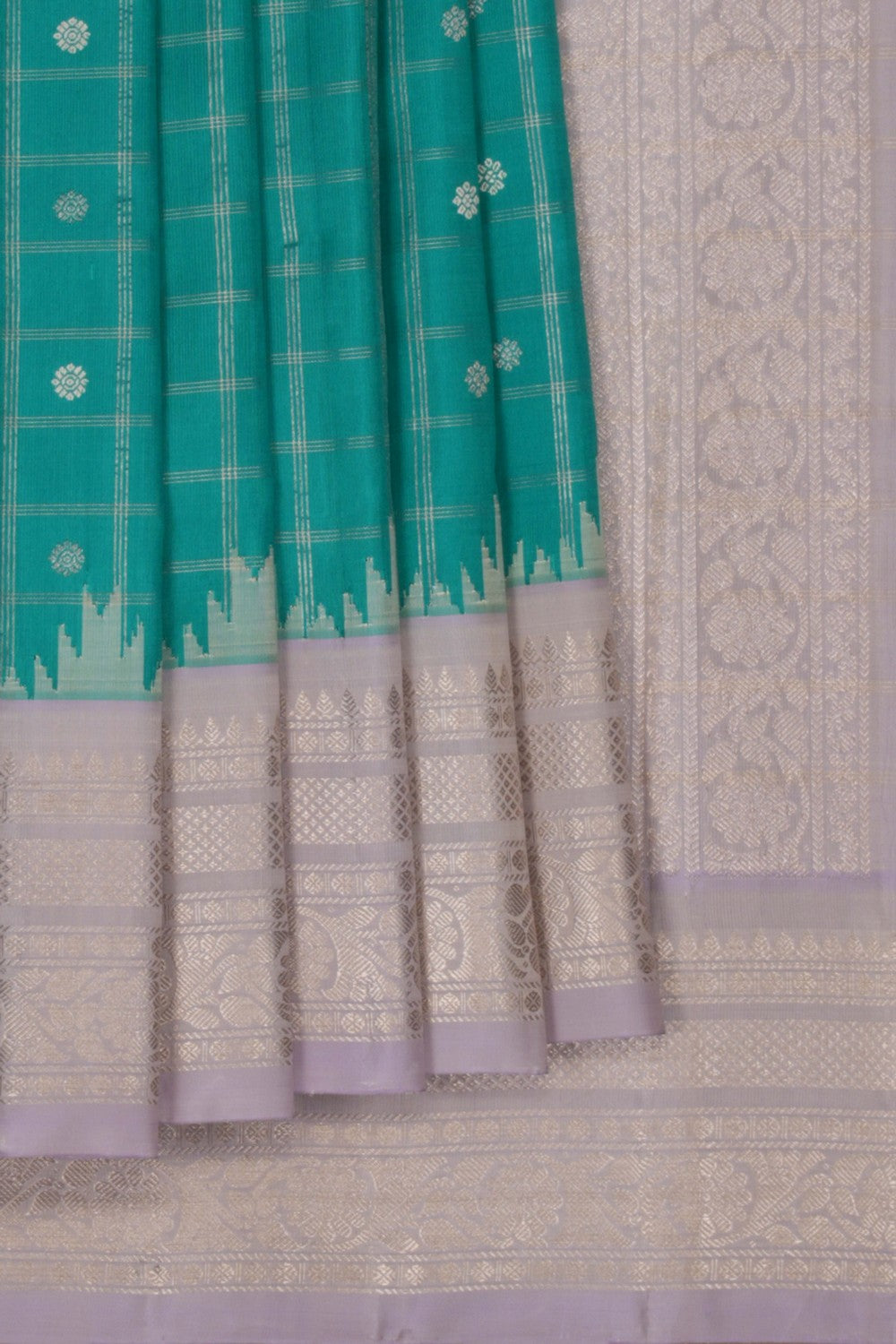 Gadwal Silk Kattam Teal Green Saree
