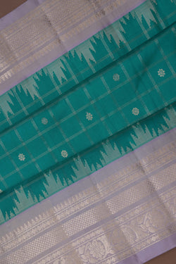 Image of Gadwal Silk Kattam Teal Green Saree