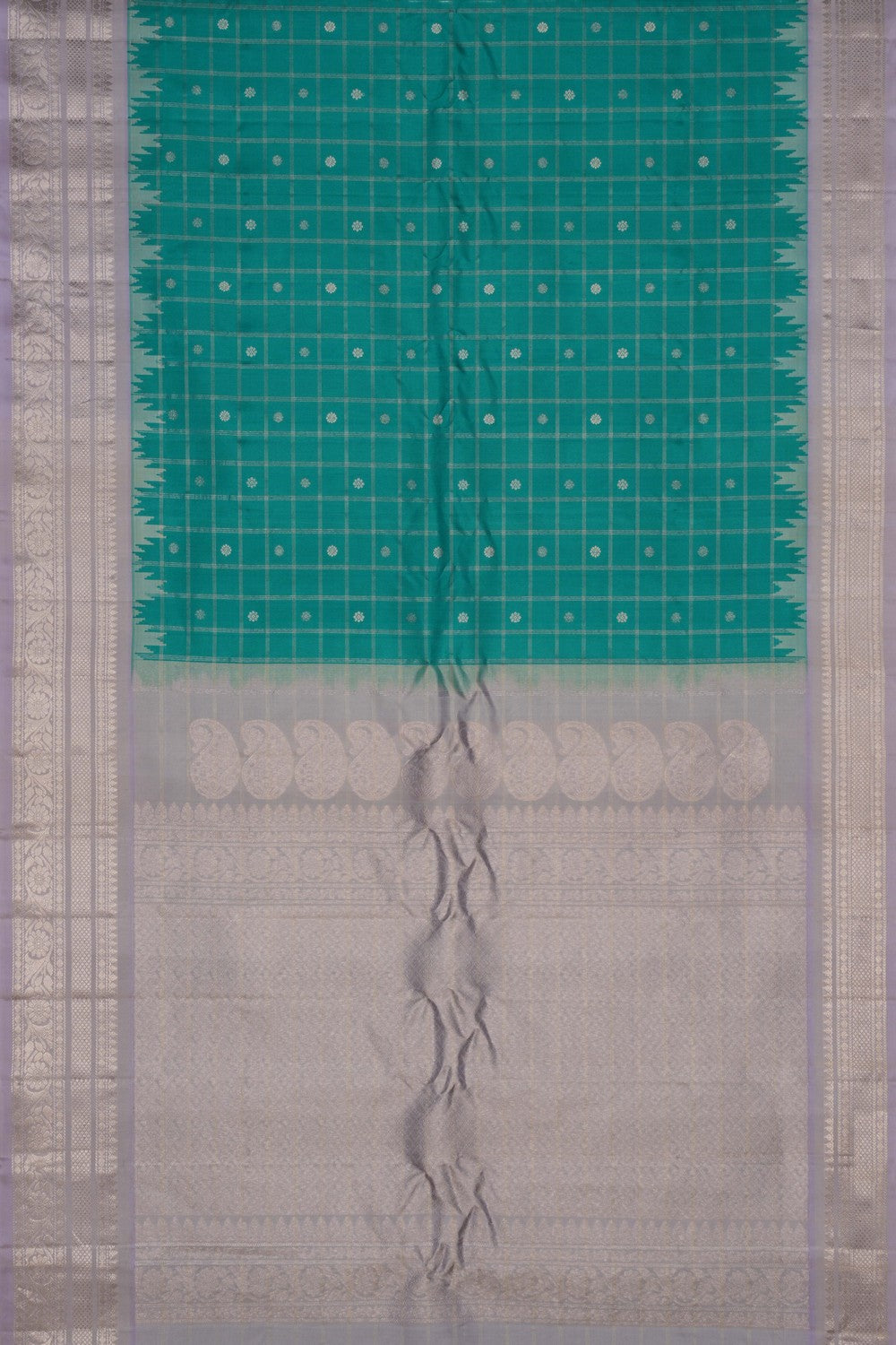 Gadwal Silk Kattam Teal Green Saree