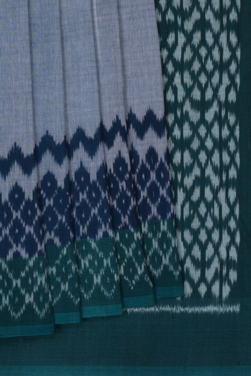 Pochampally Ikat Cotton Smoky Blue Saree
