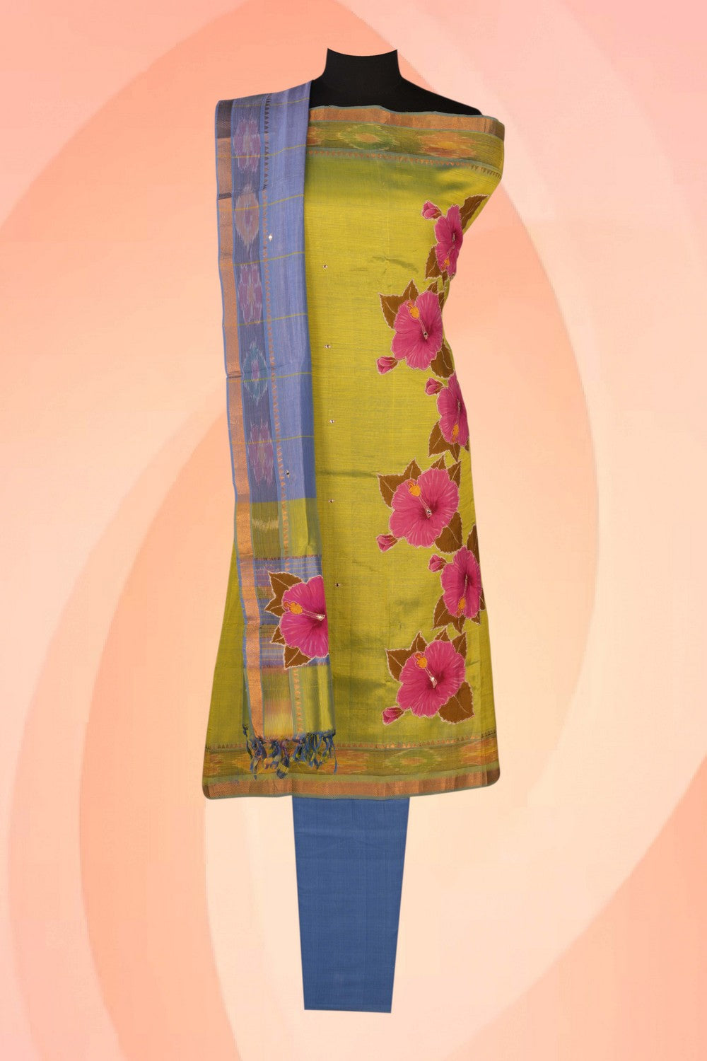 Image of Mangalgiri Silk Unstitched Suit Set Fabric (3 Pcs Set)