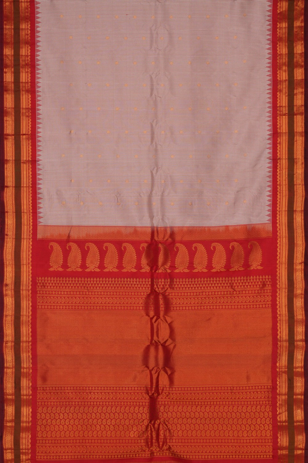 Gadwal Silk Kattam Off-White Saree