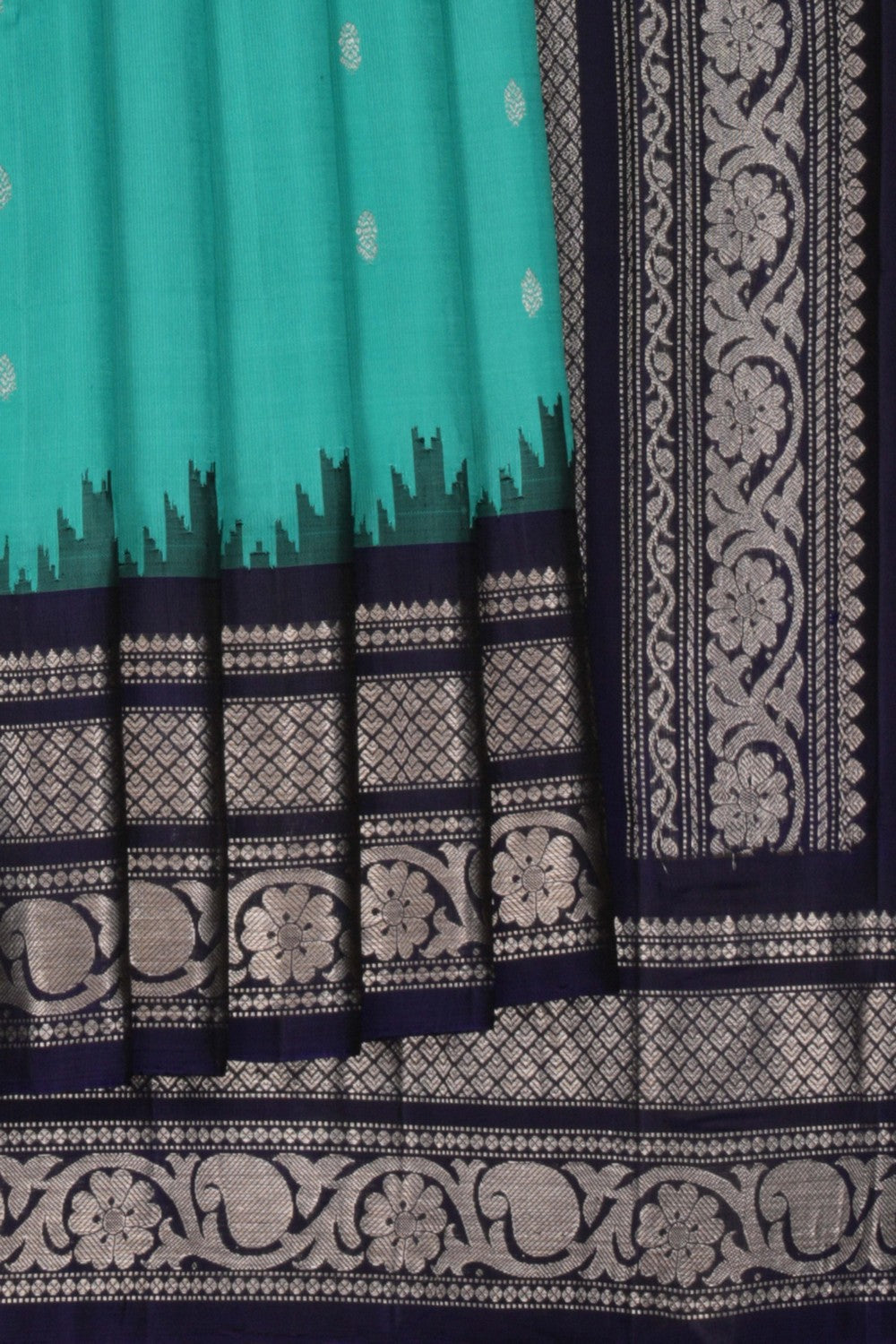 Gadwal Silk Teal Blue Saree