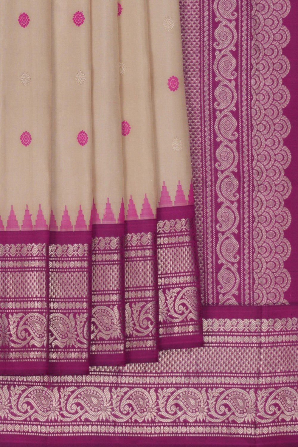 Image of Gadwal Silk Off-White Saree
