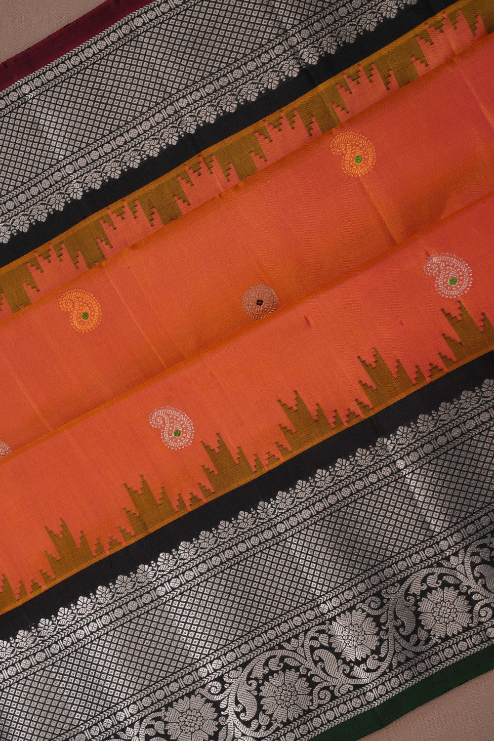 Gadwal Silk Peach Saree
