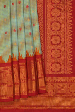 Image of Gadwal Silk Kattam Green Saree