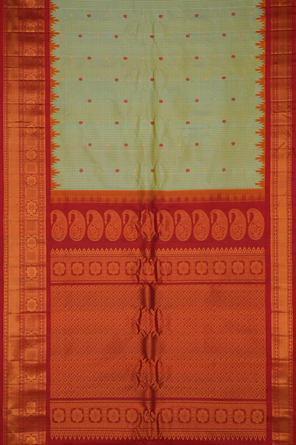Gadwal Silk Kattam Green Saree