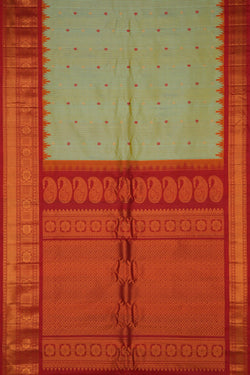 Image of Gadwal Silk Kattam Green Saree