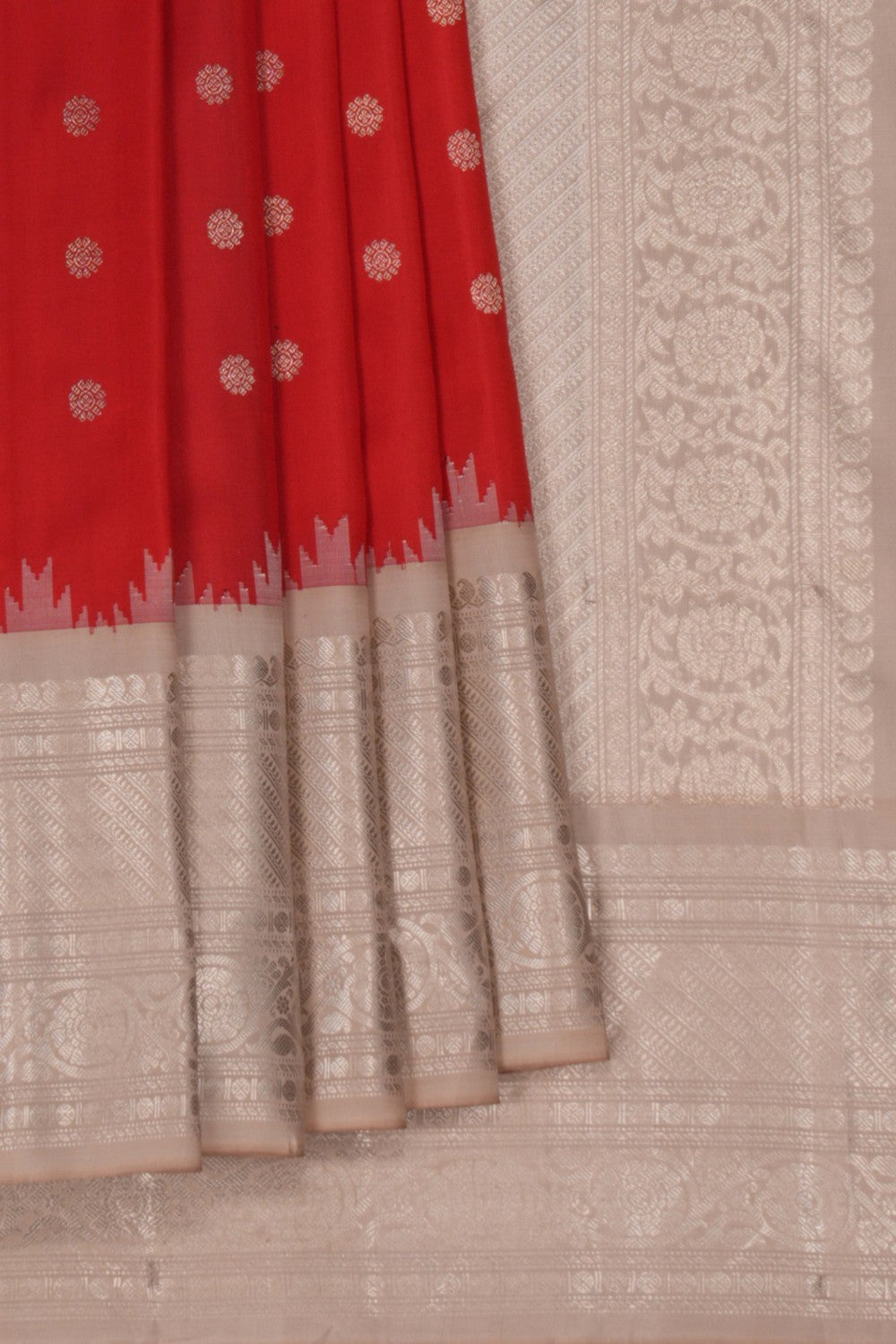 Gadwal Silk Coral Red Saree