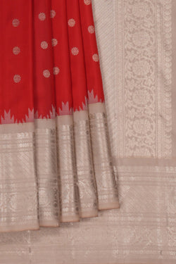 Image of Gadwal Silk Coral Red Saree