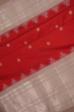 Image of Gadwal Silk Coral Red Saree