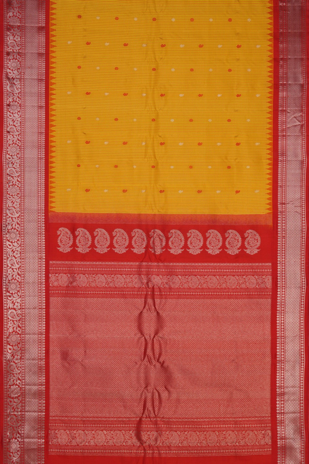 Image of Gadwal Silk Kattam Yellow Saree