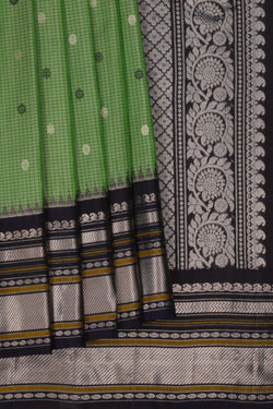 Image of Gadwal Silk Kattam Green Saree
