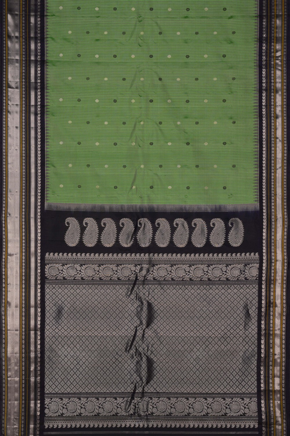 Image of Gadwal Silk Kattam Green Saree