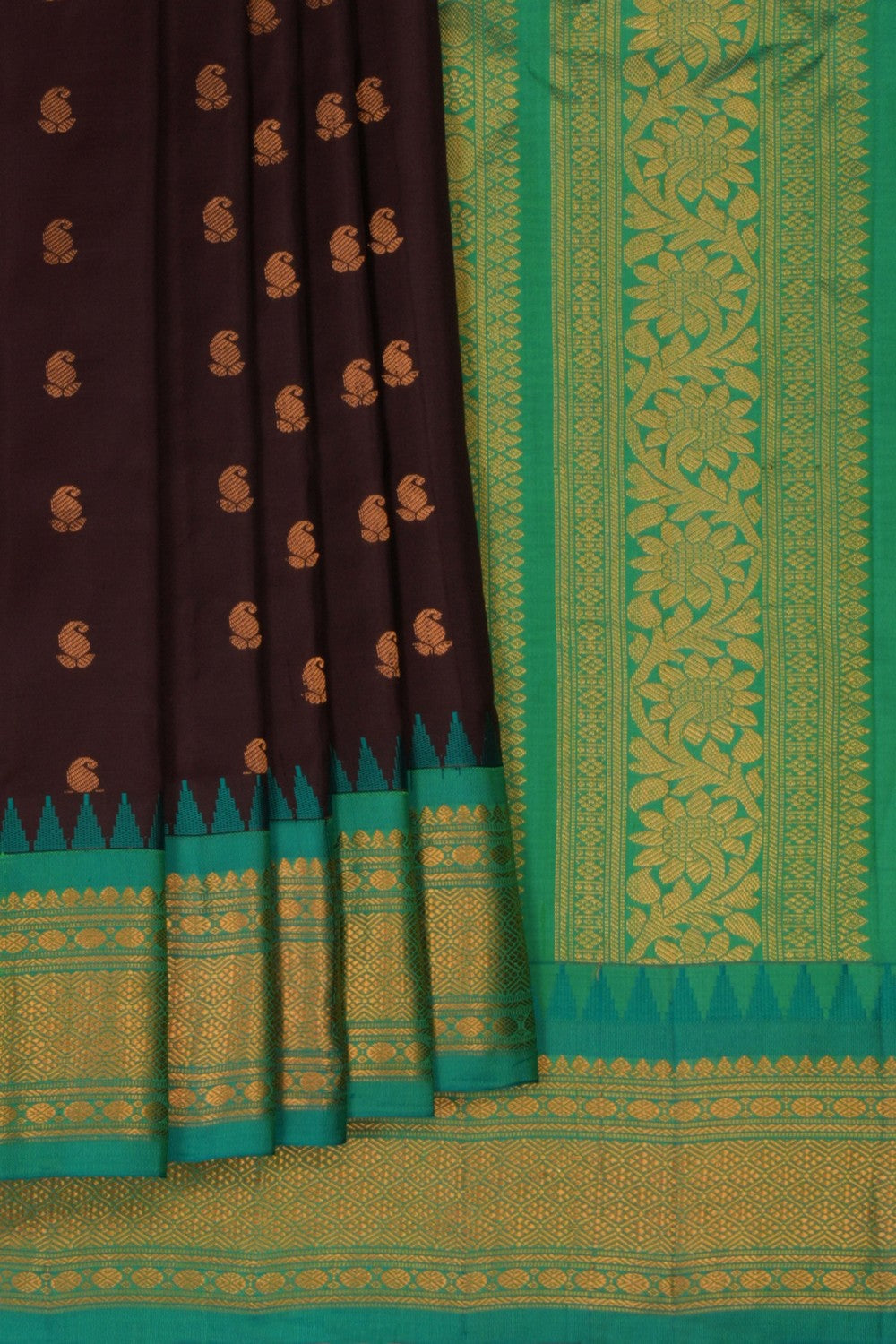 Image of Gadwal Silk Brown Saree