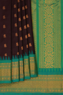 Image of Gadwal Silk Brown Saree