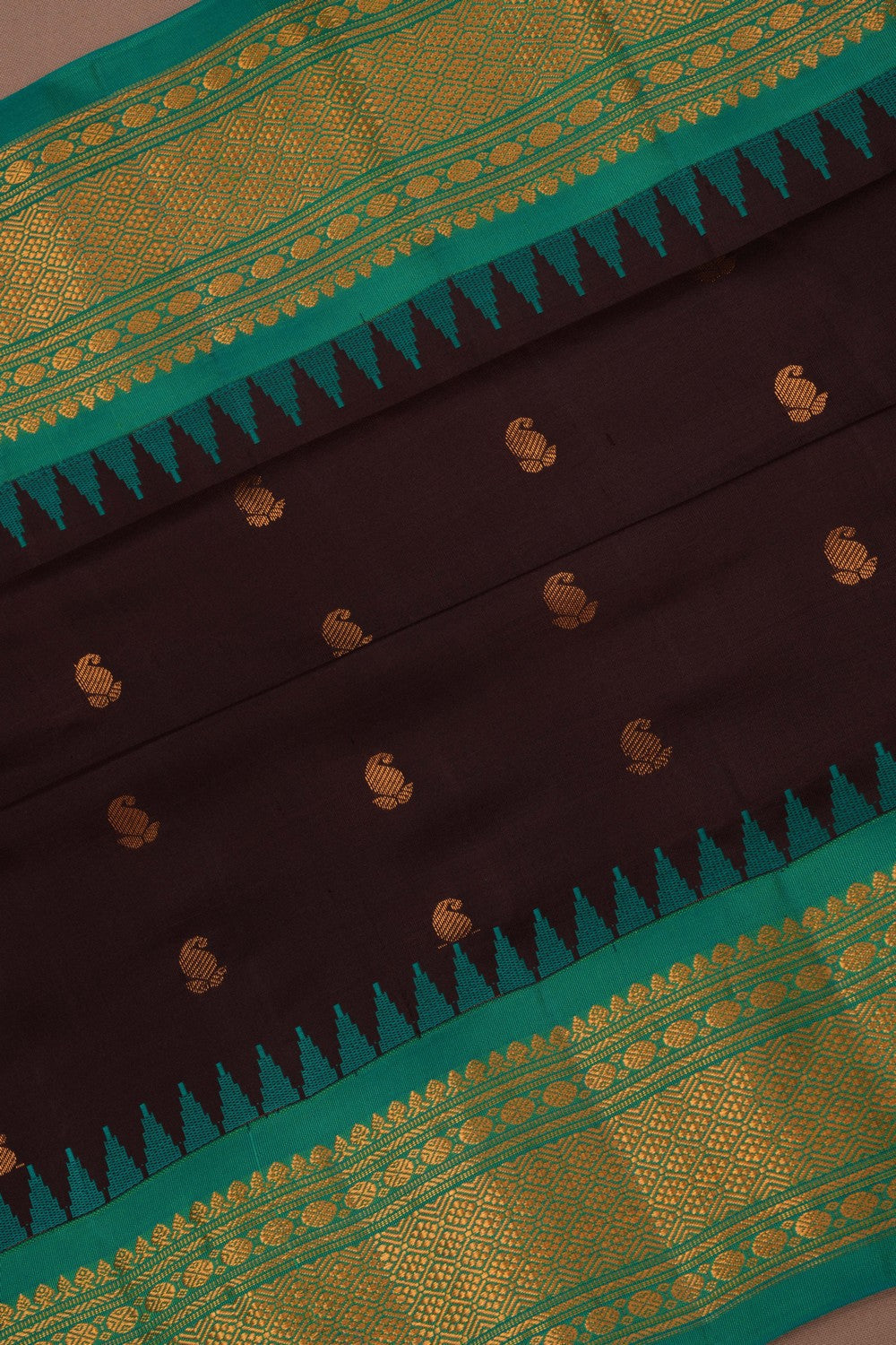 Image of Gadwal Silk Brown Saree